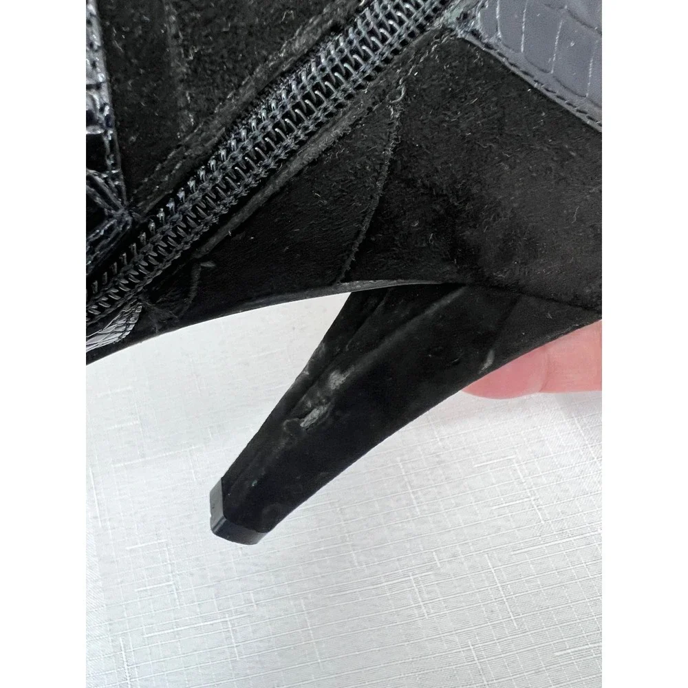 Donald J Pliner Ankle Boot Women 7M Black Good Suede Croc Embossed Made in Italy